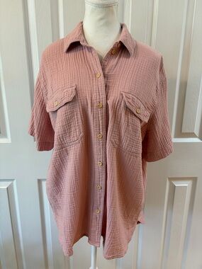 Madewell Pink Lightspun Soft Cotton Gauze Short sleeve Button Up Top Size M